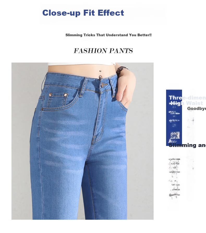 Pierre Cardin [High-Waisted Versatile] Women's Jeans, Summer Slimming Casual Trendy Fitted Straight-Leg Pants, Dark Blue, Size 33 5