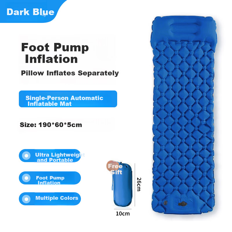 BeiJiLang Automatic Air Cushion Outdoor Inflatable Mat, Camping Ultra-Light Portable Sleeping Pad, Foot-Stepping Inflatable Belt Pillow, Floor Mat