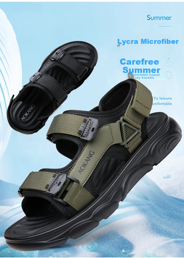 Aokang Men's Beach Sports Sandals Casual Velcro Sandals Black Size 42 1
