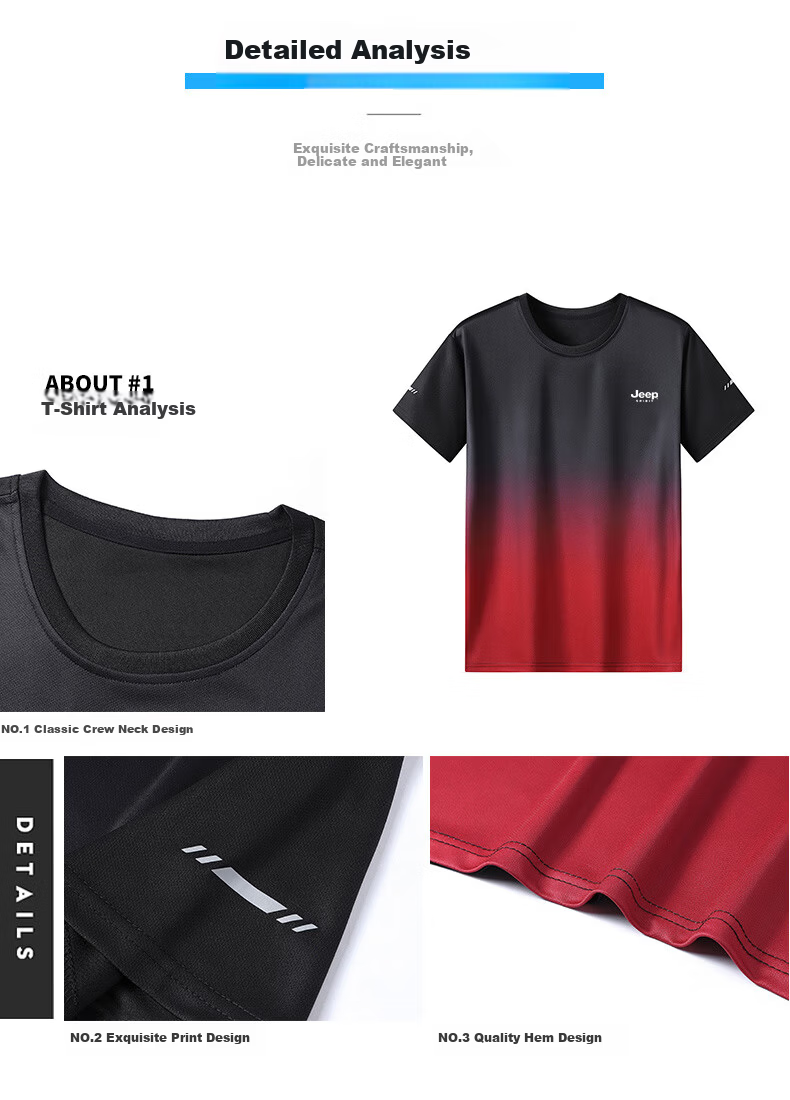 JEEP SPIRIT Men's Summer Set, T-Shirt And Shorts Two-Piece Suit, Casual Large Size Sportswear for Men, Black And Red, M 5