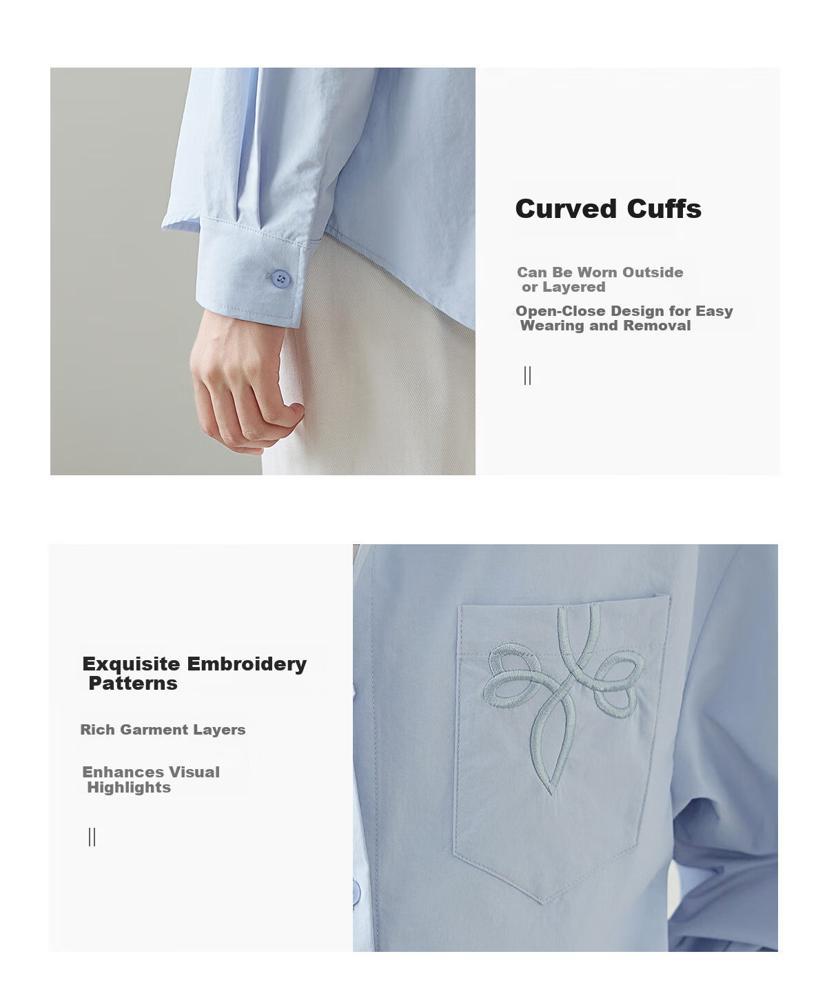 Chushen Women's Spring and Autumn Long Sleeve Shirt Embroidered Pocket Design Loose Simple Commuter Blouse S143C2031 7