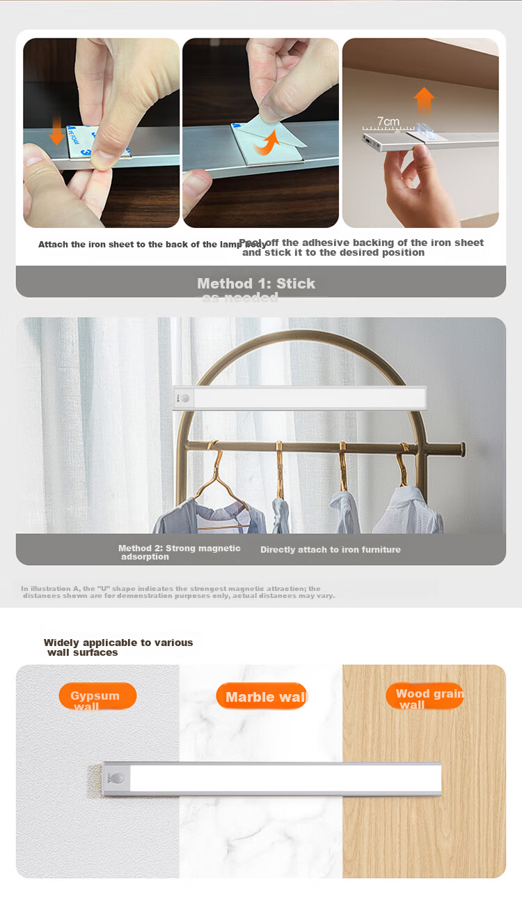 BULL Human Body Sensor Cabinet Light Wardrobe Light MC-A003B-ES Magnetic Bedroom Bedside Night Light 80CM 4000K 10