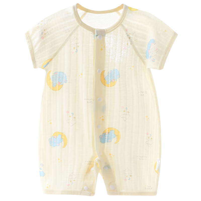 Youqi Baby Feather Cotton Short Sleeve Romper Summer Thin Mesh Back Unisex Infant Onesie Newborn Crawling Pajamas