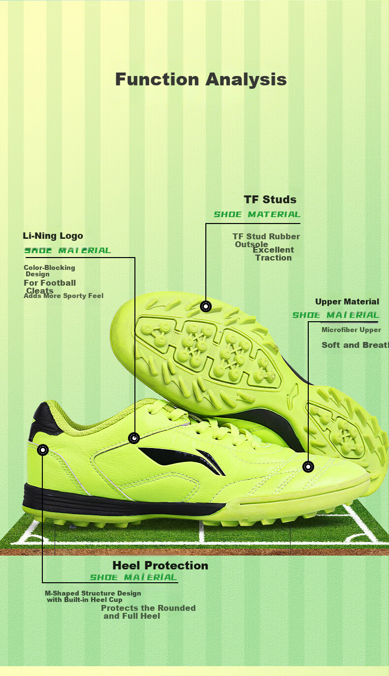 LI-NING Men's Football Shoes TF Turf Studs Adult Youth Kids Non-Slip Wear-Resistant Professional Training Cleats 4