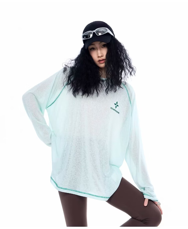 ICH MODE Lyocell Cross-Print Long-Sleeve T-Shirt, Physical Sun Protection Cover-Up for Women, Summer Hasselblad Online Top, White, Size S 15