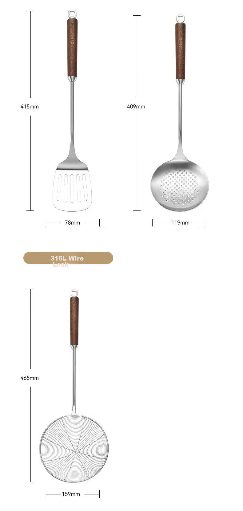 Kambach 316L Stainless Steel Cooking Spatula with Walnut Wood Handle Heat-Resistant Anti-Scald Spatula 12