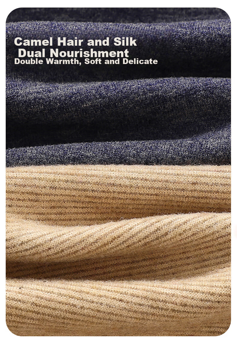 GUJIN Men's Thermal Set Camel Hair Silk Autumn Winter Base Layer Fleece Lined Quick Warm Antibacterial 10A 5