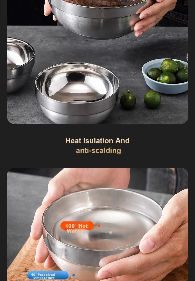 Shanyu Fu 304 Stainless Steel Bowl 12cm Double-Layer Thickened Insulated Soup and Rice Bowl Durable and Drop-Resistant Student Bowl 6
