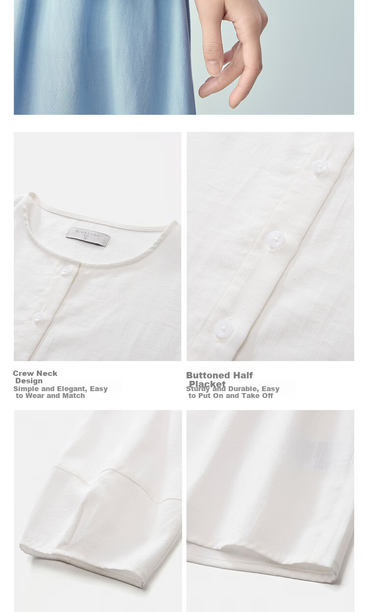 Giordano 2026 New Textured Solid Color Loose Fit Crew Neck Half-Placket Three-Quarter Sleeve Shirt for Women 13346127 10