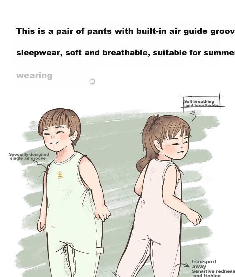 Betis One-Piece Sleeveless Cotton Summer Jumpsuit for Boys and Girls Children's Homewear Set 2