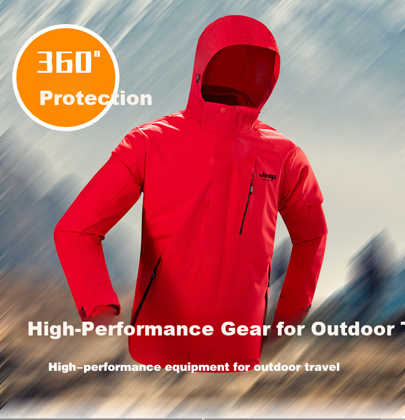 JEEP SPIRIT Men's Outdoor Windproof Hooded Jacket Warm 3-in-1 Coat Black XL 30