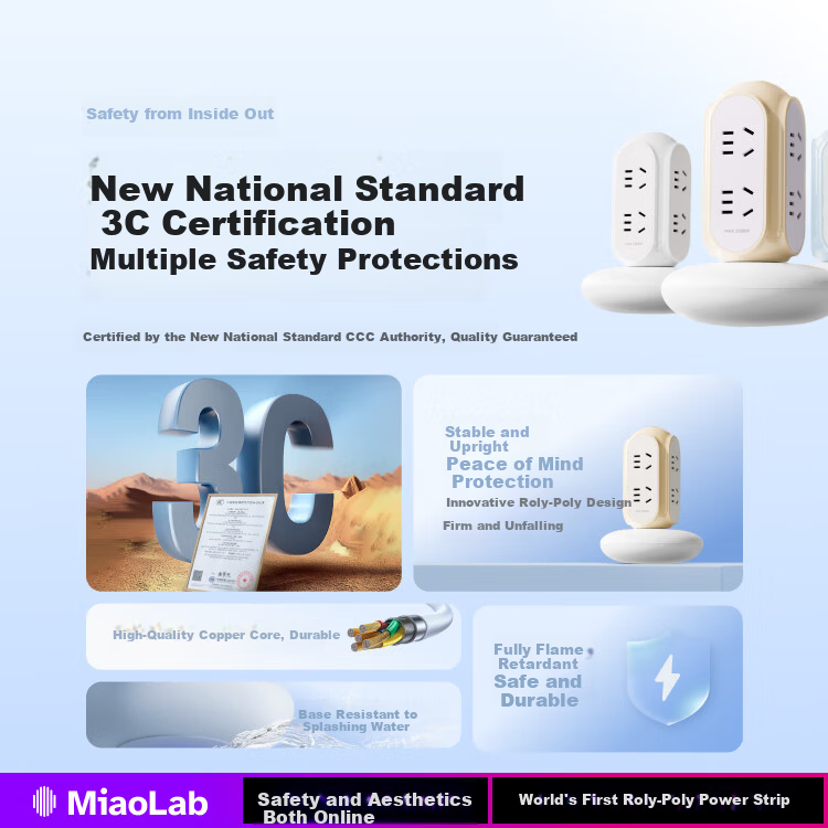MIAOLAB Vertical Power Strip Socket High-End Fast Charging Desktop Charging Station for Home Office Compatible with Apple 17 Charger Huawei Xiaomi Tablet
