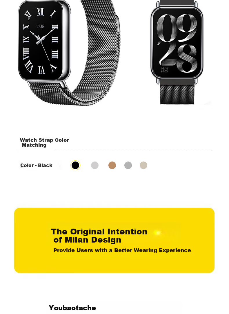 Watchbond Redmi Watch 6 Strap, Xiaomi Band 9 Pro 22mm Stainless Steel Magnetic, Breathable And Sweat-Wicking Milanese Sports Wristband 2