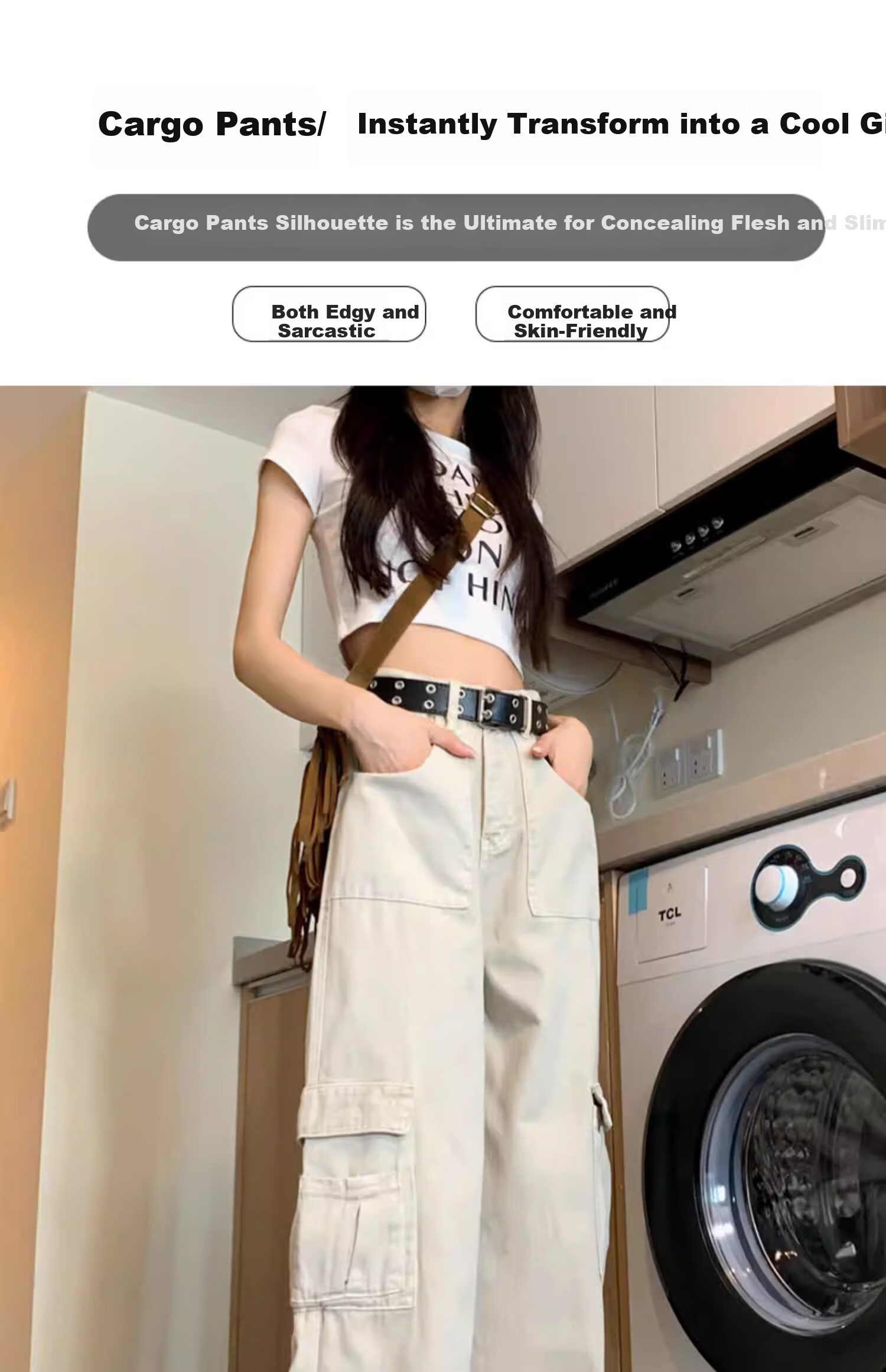 Langsha Women's Jeans 2026 New High-Waist Slim American Workwear White Straight-Leg Wide-Leg Pants for Petite 3