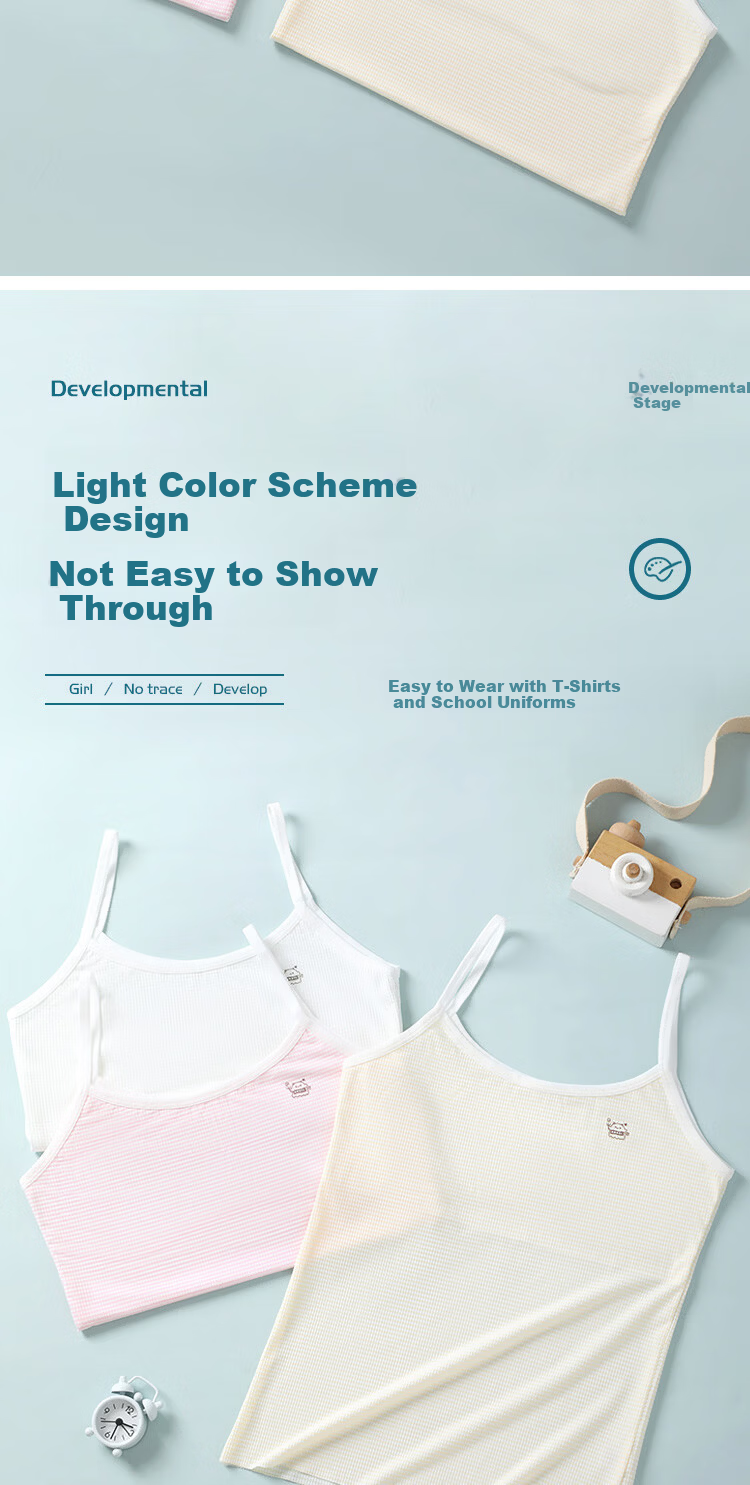 GUJIN 2-Pack Developmental Stage 1 Girls' Bras for 9-Year-Old Elementary School Students Children's Underwear Tank Tops 8