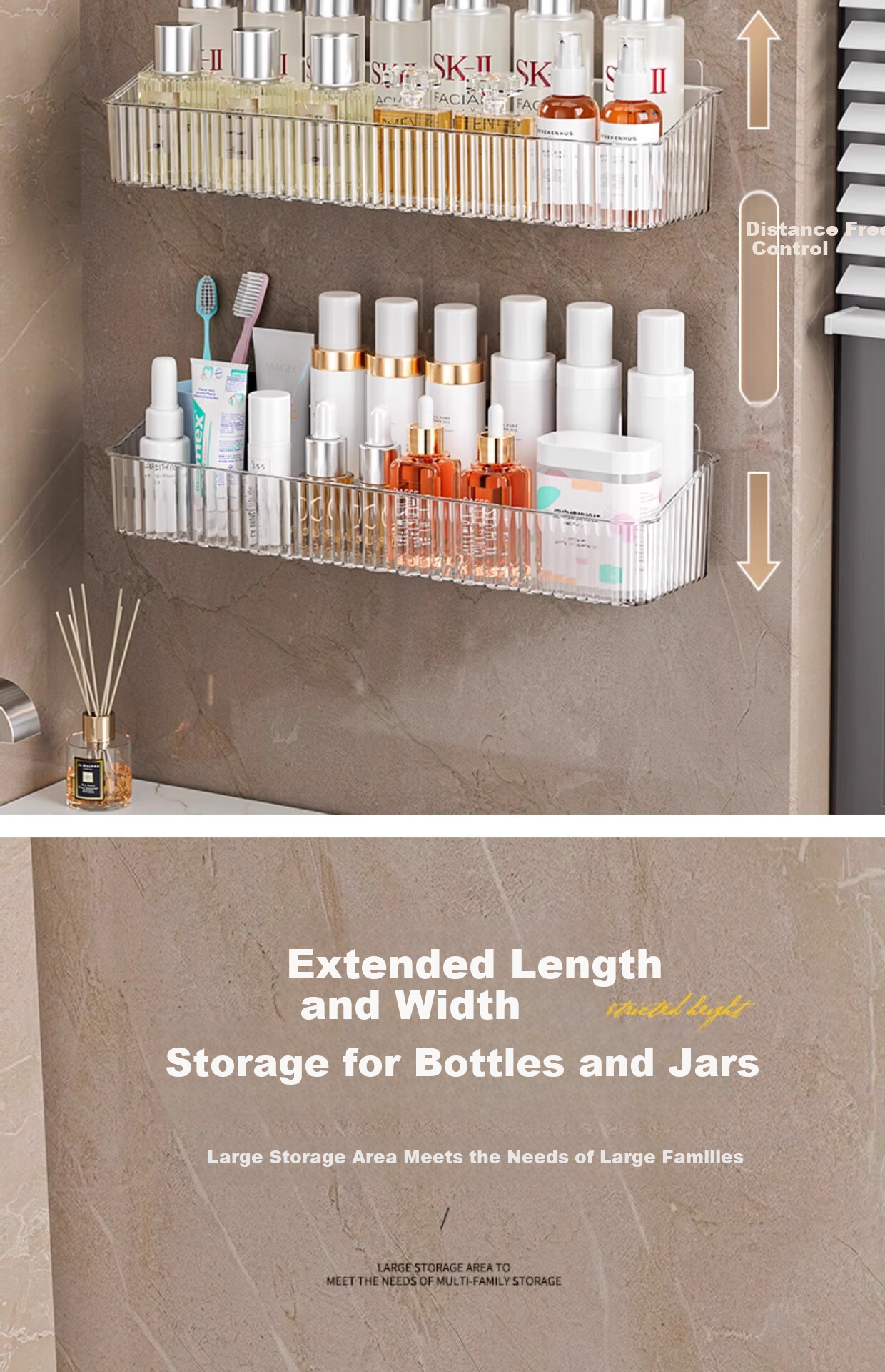 MUYA Suction Cup Storage Rack, No Drilling Required, Detachable, Bathroom Vanity Organizer, Light Luxury Style, Hollow Baked Paint Finish 4