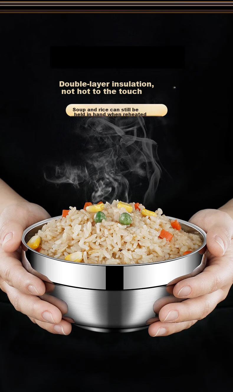 Caitang Smart 316 Stainless Steel Bowl Adult and Children Double-Layer Anti-Scald Soup Rice Noodle Bowl [11.5cm] Jingcang 4