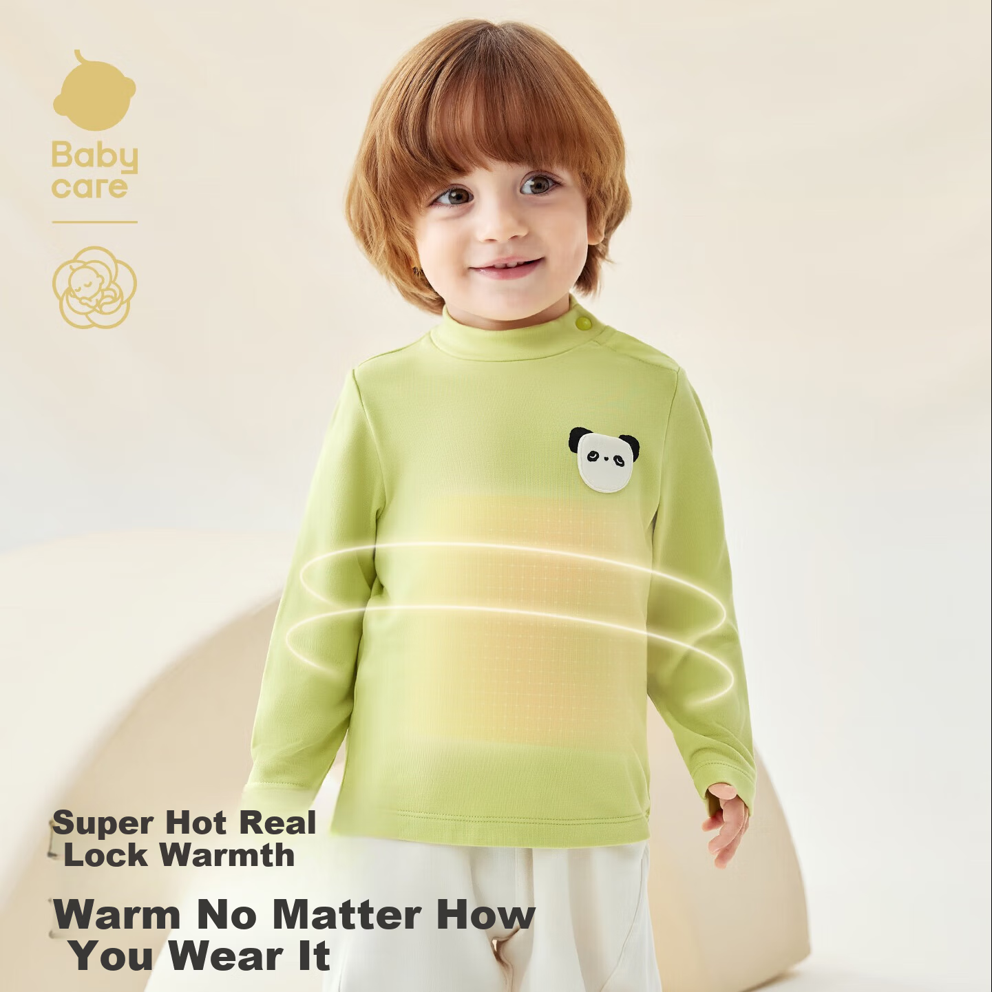 Babycare Camellia Children's Thickened Boys Casual Outdoor Girls Crew Neck Warm Long Sleeve Baby T-Shirt Tender Yellow Green 90