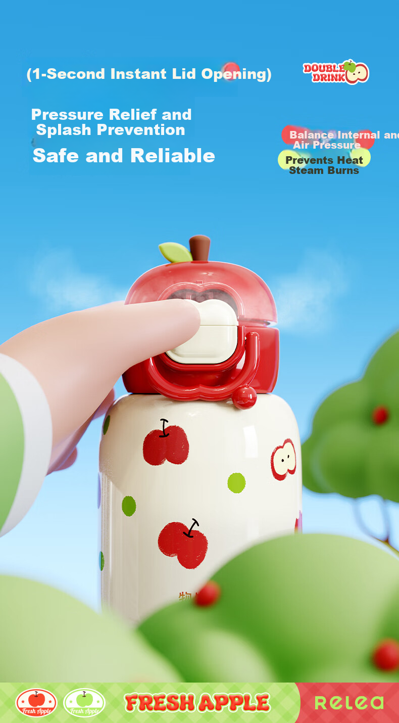 RELEA Kids Insulated Water Bottle Large Capacity 316L Stainless Steel Straw Cup Baby Sippy Cup Birthday Gift 7
