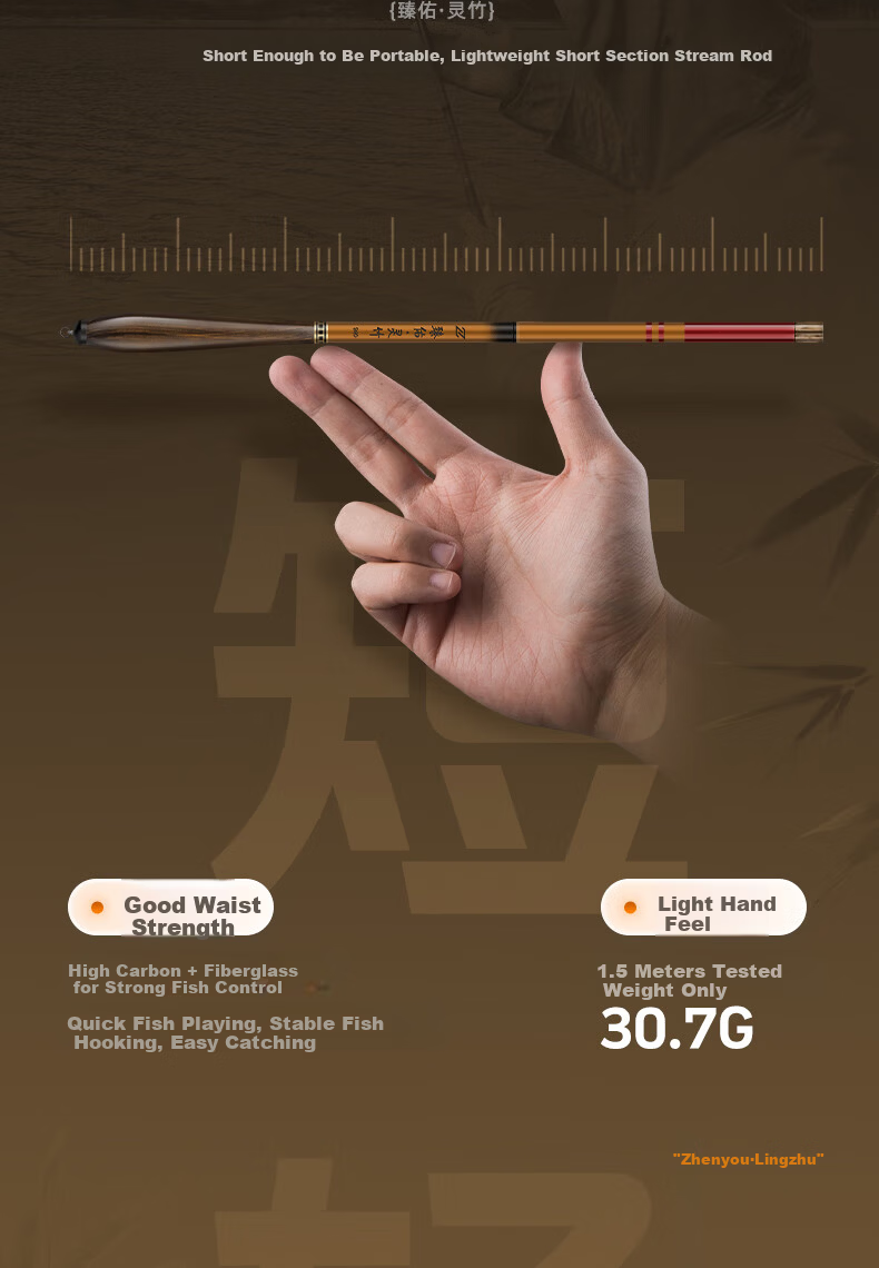 Grsaed Children's Fishing Rod Mini Short Section Hand Rod Set Carbon Fiber Fishing Rod Crucian Carp Rod Stream Rod Bamboo 2.7 Meters 7