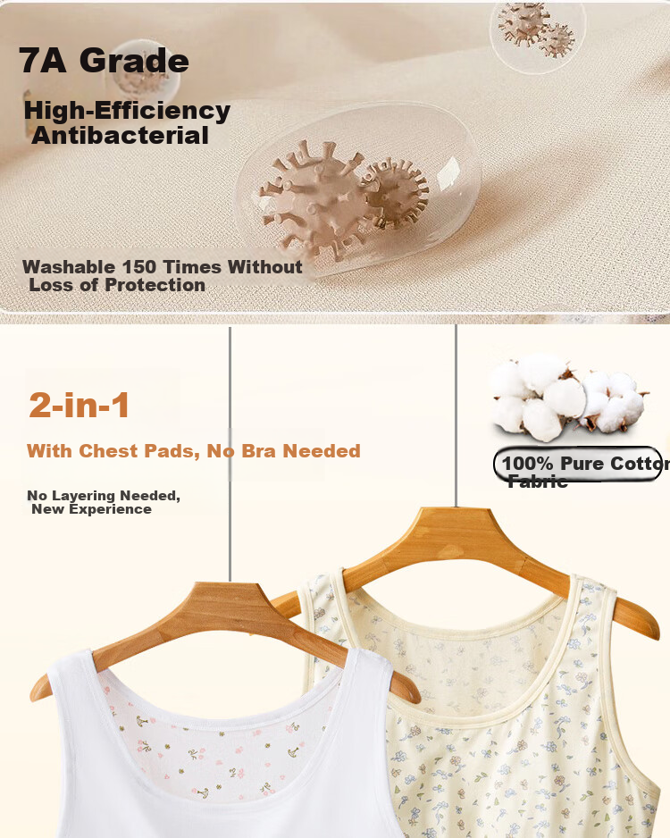 Bejirog Elderly Women's Cotton Vest with Padded Bra, White, Size 3XL 1
