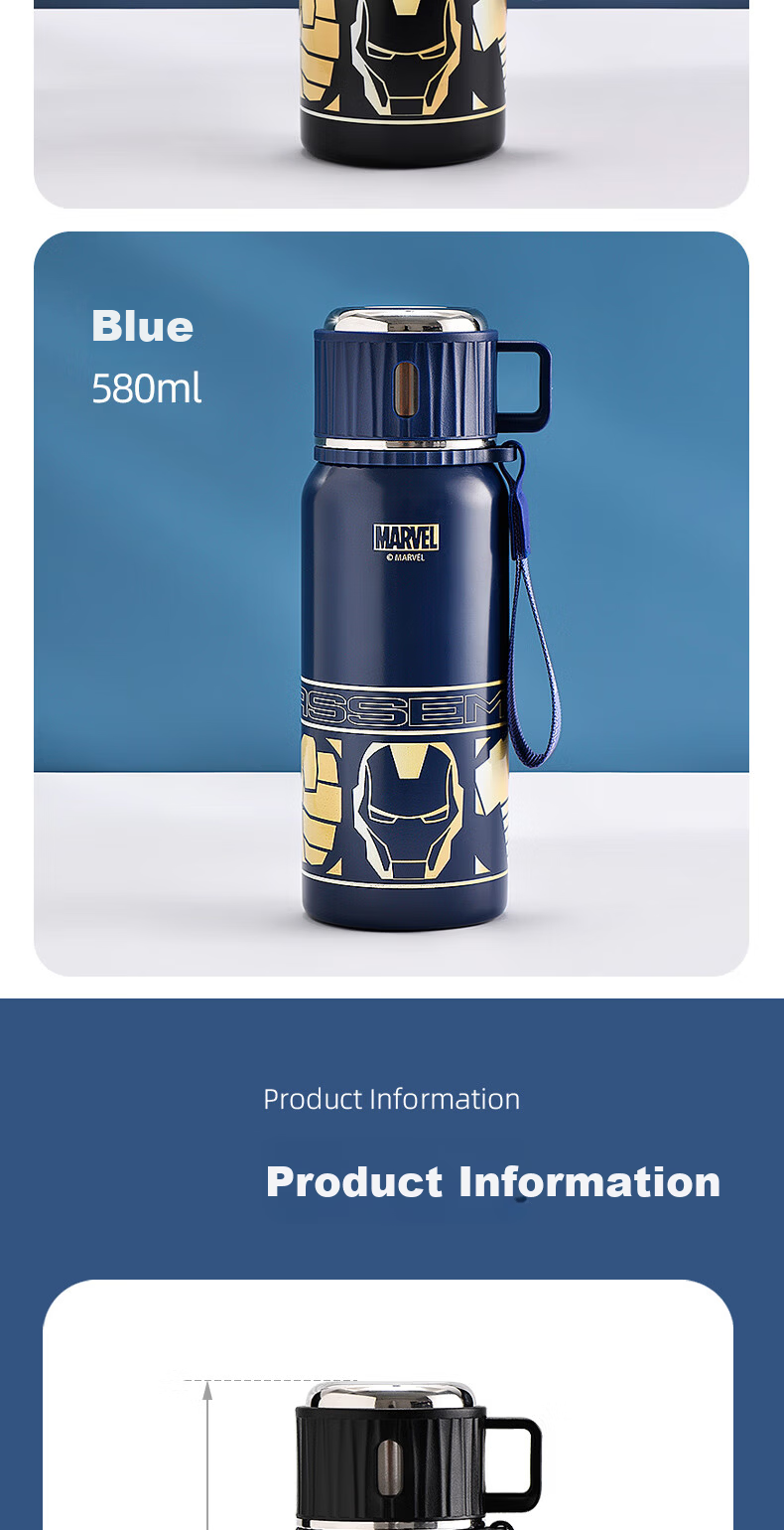 Disney 316 Stainless Steel Insulated Water Bottle 580ML Kids Thermos Cup 16224 Blue Gold 1