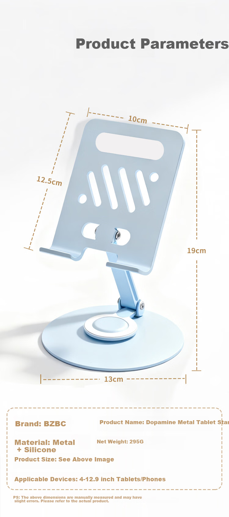 BZBC Flat Stand iPad Desktop Phone Holder 360° Multifunctional Rotatable Foldable Lazy Support Bracket for Gaming Online Classes Drawing Live Streaming Video Universal Phone Light Blue 10