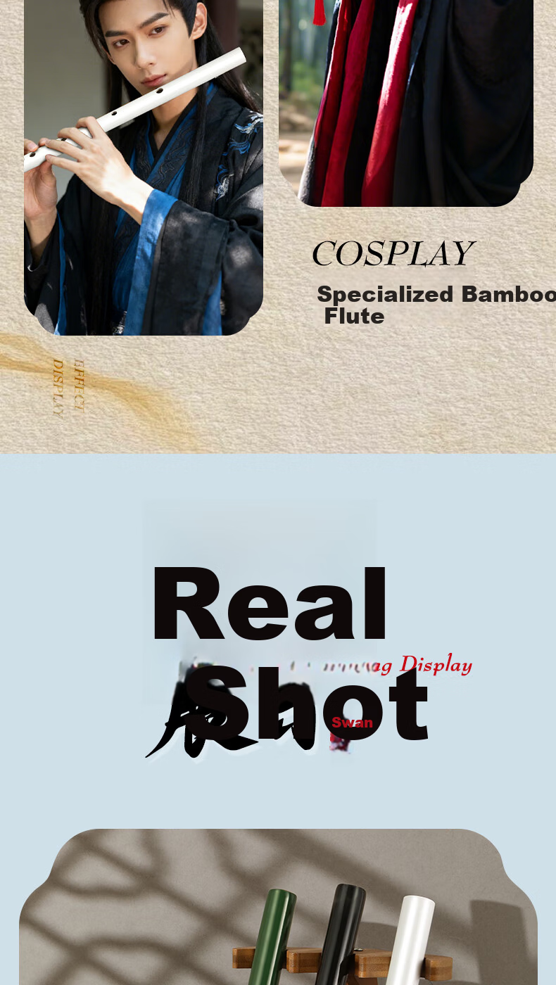 Swan Cosplay Ancient Style Black D Key Flute Refined Performance Beginner Transverse Flute Chen Qing Flute Magic Dao Flute Musical Instrument 12