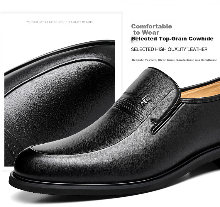 SPIDER KING Men's British Style Breathable Slip-On Business Dress Shoes First Layer Cowhide Low-Cut Middle-Aged and Elderly Dad Shoes 790240A Black Size 40 7