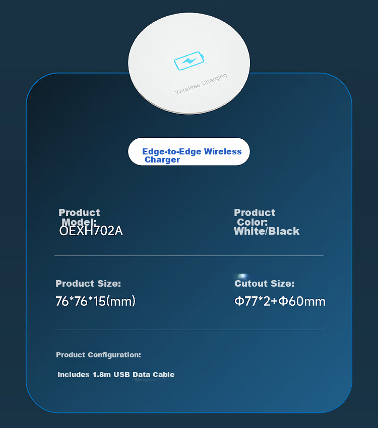 Comfort Office Desktop Embedded Wireless Charger Built-in Hidden Magnetic Wireless Charging Compatible with Apple Huawei Phones 15W Fast Wireless Charging 13