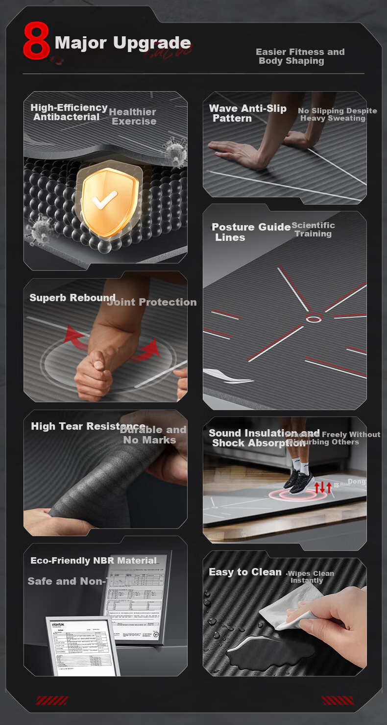 LI-NING Yoga Mat Unisex Fitness Antibacterial Thickened Non-Slip Home Exercise Mat Jump Rope Soundproof Shock Absorption Sit-Up Mat 6