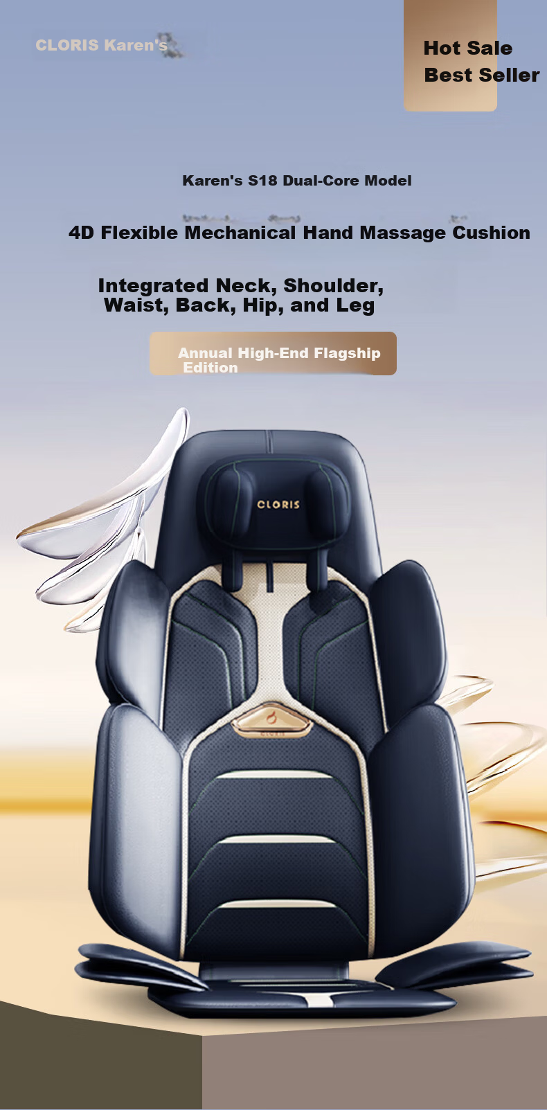 CLORIS S18 German Full-Body Massage Mat Recliner 4D Mechanical Neck and Waist Massager Car Massage Cushion with Heat Therapy Mother's Day Gift for Mom 4