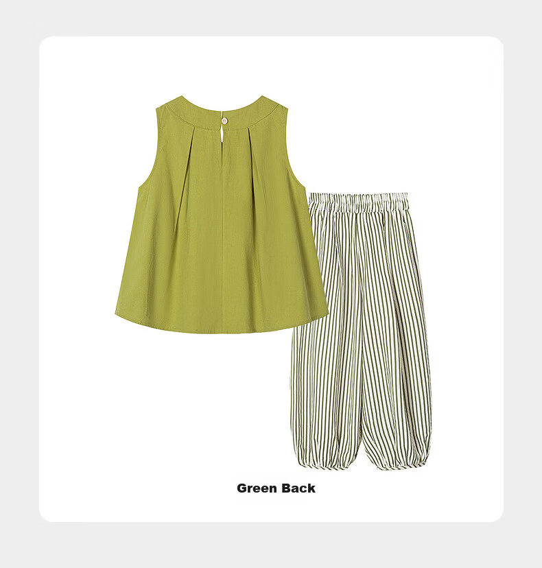 Fulomi Girls' Summer Set Korean Style Sleeveless Top and Versatile Striped Casual Pants Two-Piece Set Caramel Color Size 130 17