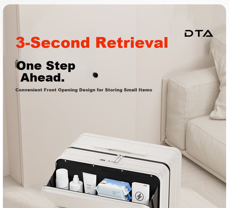 DTA Luggage Suitcase Women Front Open Multifunctional Wide Rod Travel Case Password Leather Box Men White 20 Inch 14
