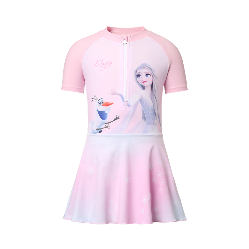Disney Girls' One-Piece Swimsuit, Princess Dress Style Swimwear for Children D36543S2F Pink Elsa 150