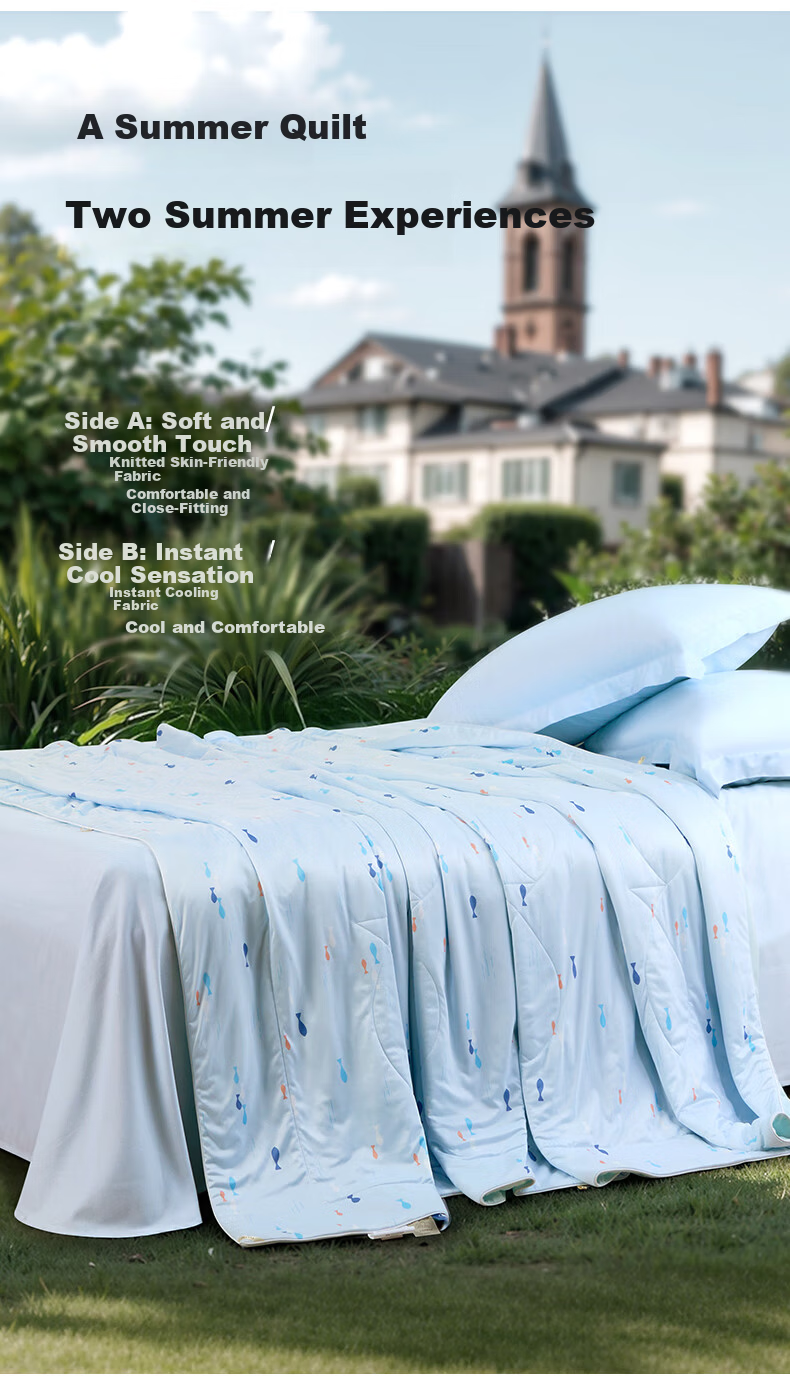 Fuanna Summer Cooling Quilt Washable Antibacterial Cooling Blanket Summer Printed Air Conditioning Quilt Core Double Summer Quilt 203×229cm 2