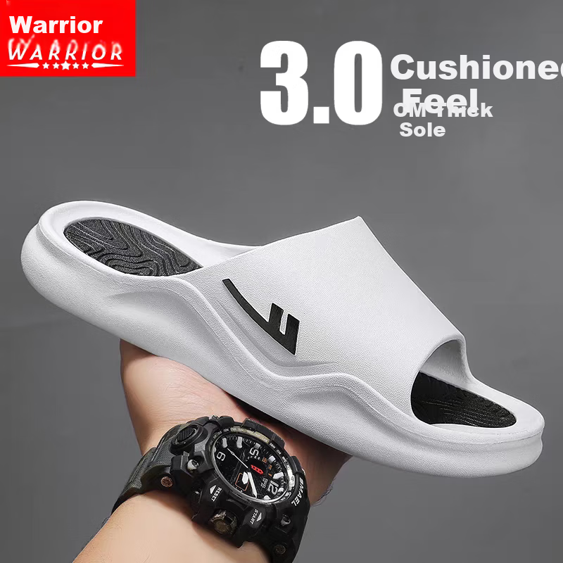Warrior Men's Summer Anti-Odor Non-Slip Slippers with Cloud-Like Comfort for Outdoor and Bathroom Use 3962-1 White Black Size 42-43