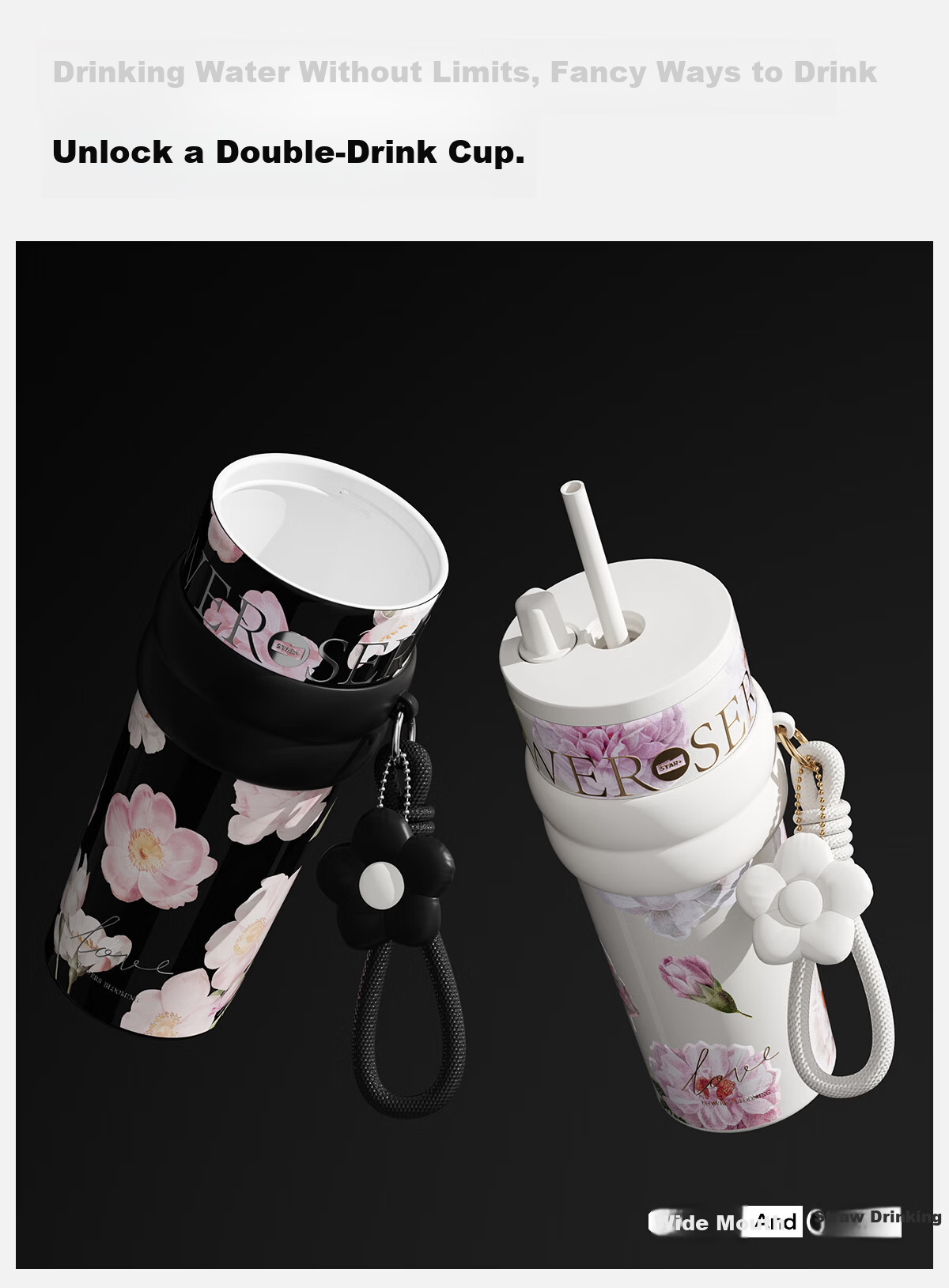 Shidajia Insulated Mug for Women with Straw, Stylish Water Bottle, Birthday Gift for Girlfriend Or Wife, Large Capacity Cup 8