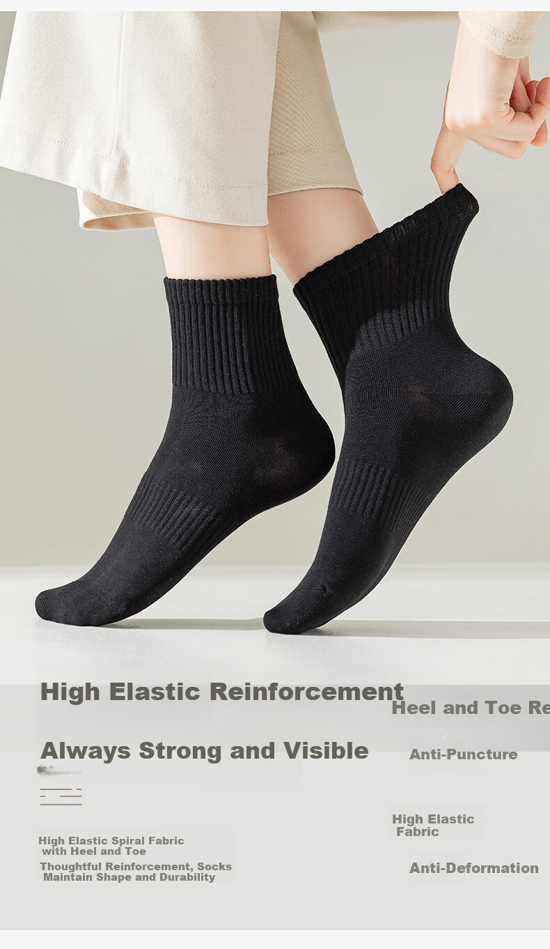 XUEXIMAN Women's 6-Pair Cotton Antibacterial Odor-Resistant Mid-Calf Socks Sweat-Absorbing Breathable Comfortable Solid Color Socks 5