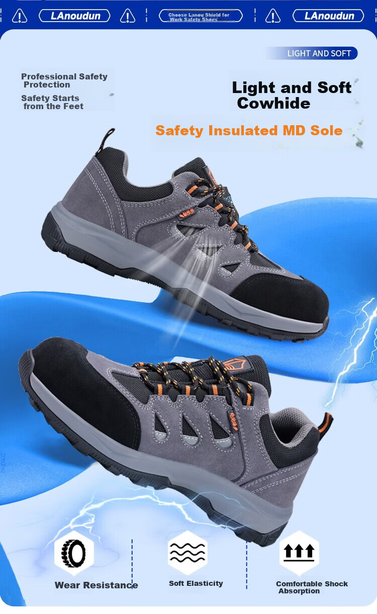 BlueOwl Shield Men's Summer Breathable Anti-Slip Electrician Insulated 10KV Anti-Smash Anti-Puncture Comfortable Work Shoes D206GY Size 39 3