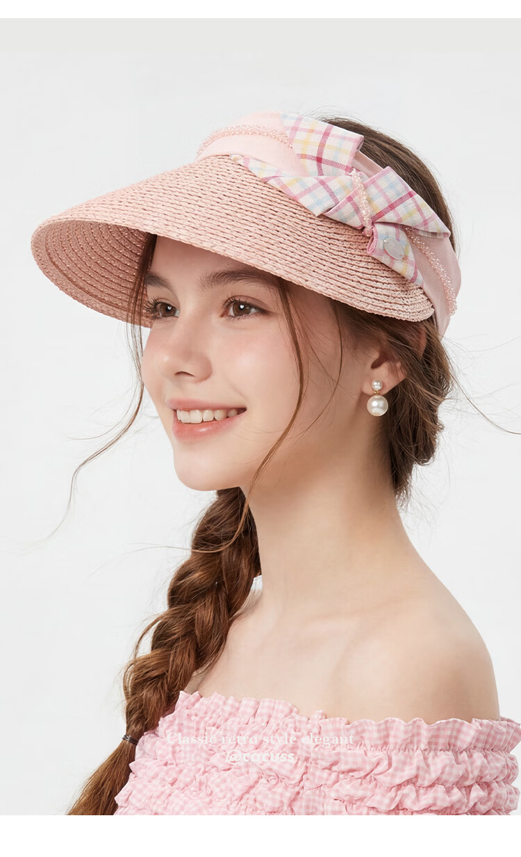 CACUSS Large Brim Open-Top Women's Summer Outdoor Fashion Straw Sun Hat Soft Pink 5