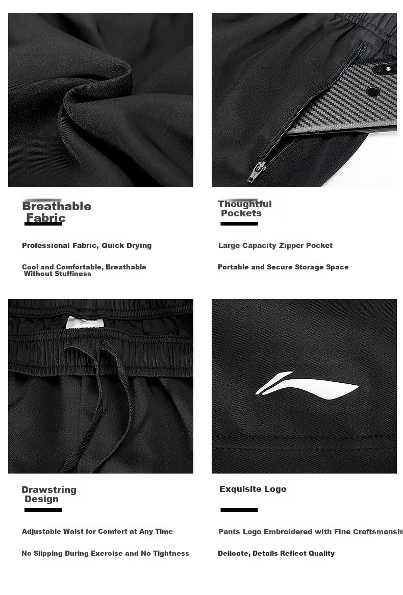 Li-Ning Men's Sports Shorts, Summer Quick-Dry Breathable Loose Casual Pants, Running Fitness Basketball Thin Ice Silk Five-Point Shorts 2