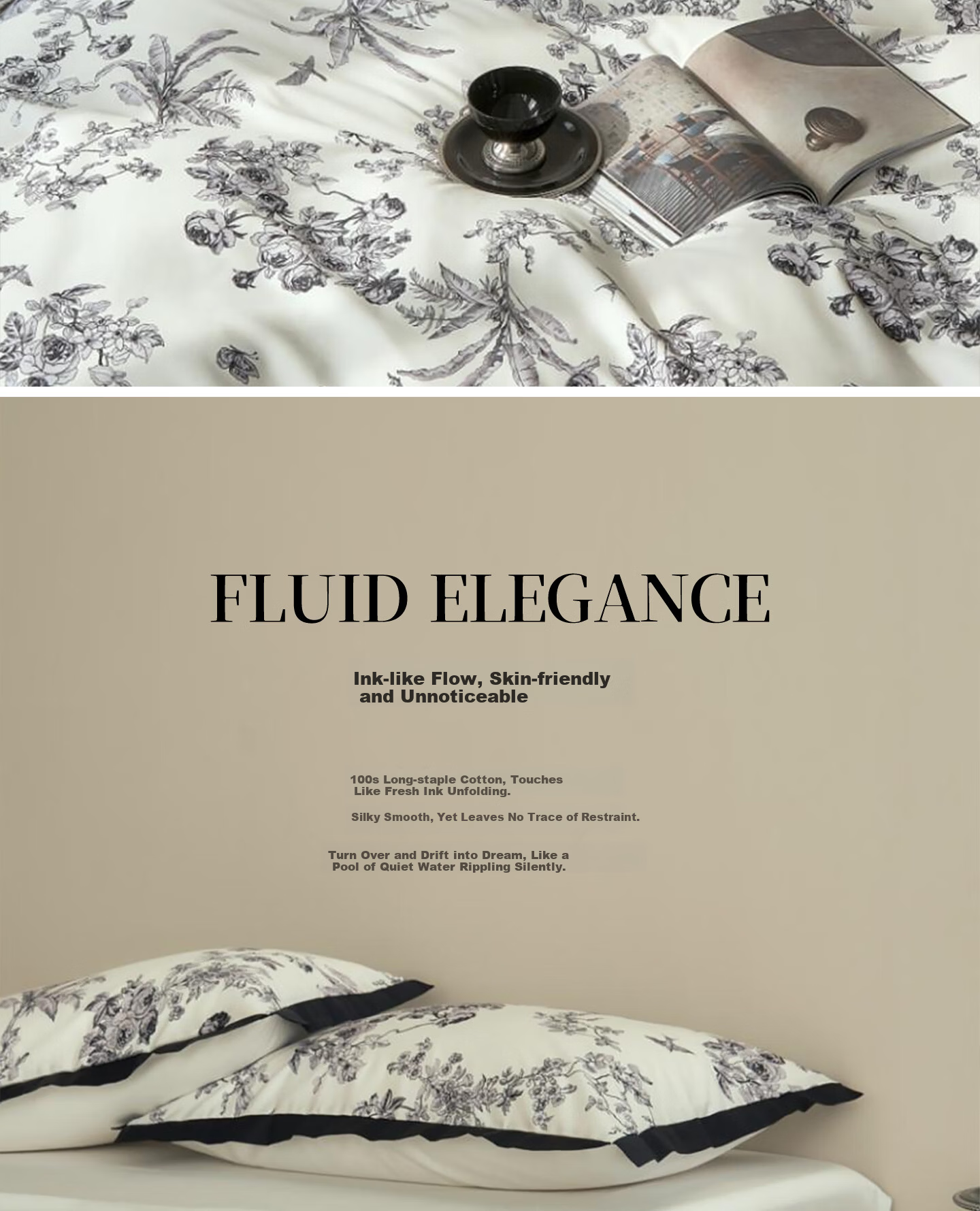 JIEBO 100-Piece Four-Piece Bedding Set 100% Cotton Class A High-End Luxury Home Collection [Designer Edition] Bed Sheet 200*230 Black 2