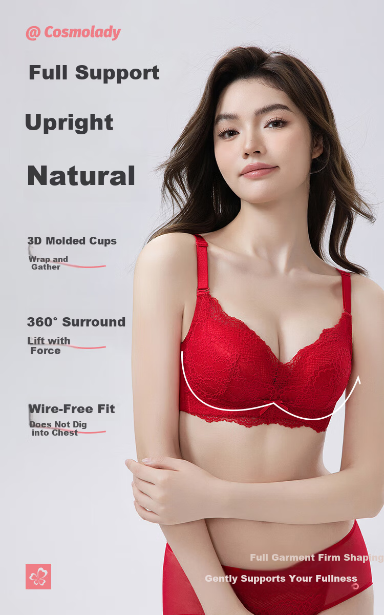Urban Beauty Women's Close-Fitting Wireless Breathable Patent Side-Push Gathered Lace Sexy Bra Set 2B25W2 5