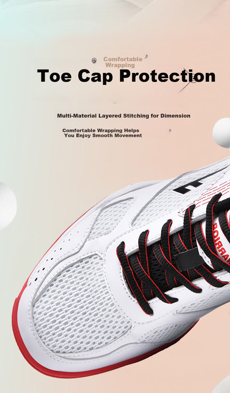 Warrior WXY-181 Table Tennis Shoes Professional Breathable Non-Slip Unisex Parent-Child Style White Black Red Size 39 9
