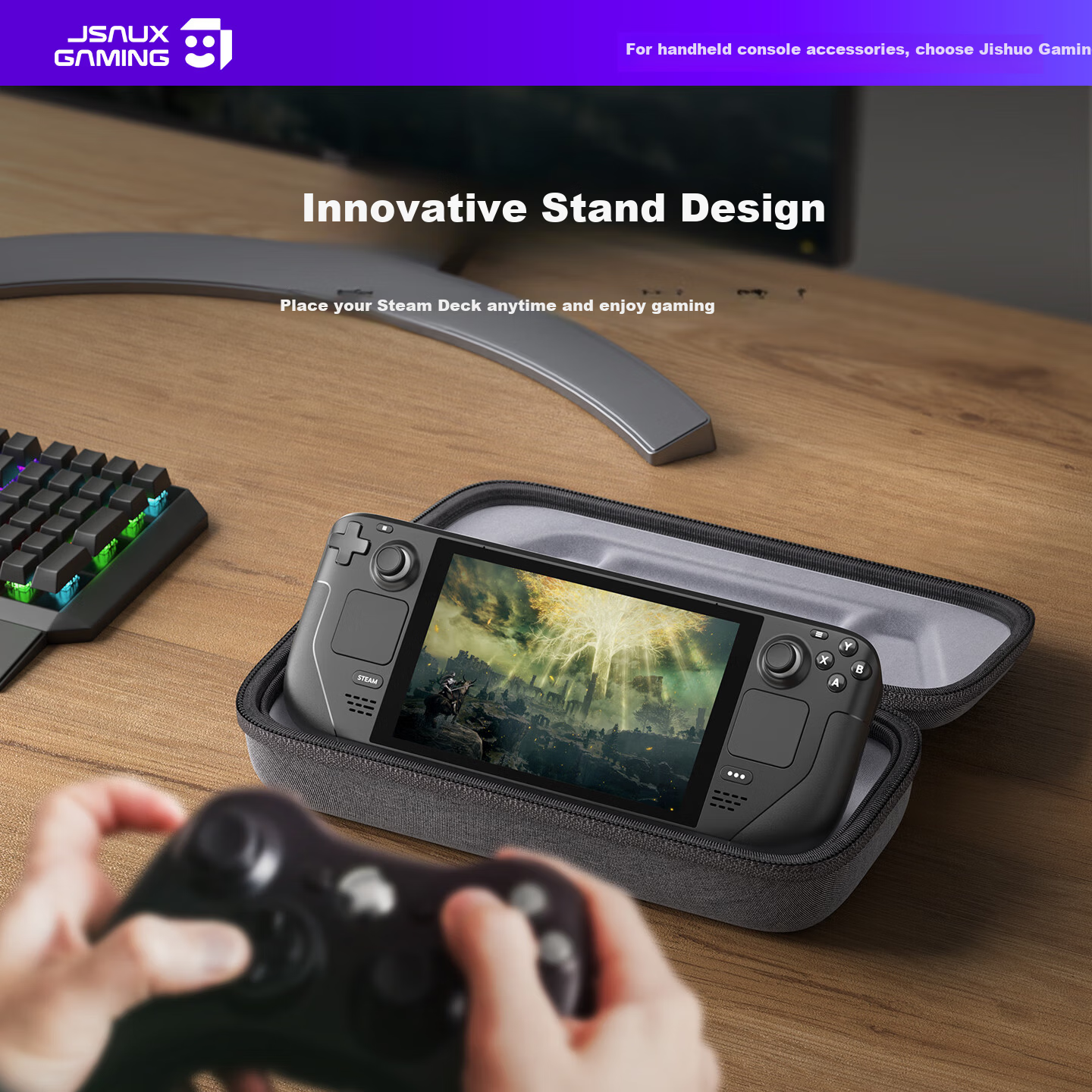 JSAUX Steam Deck OLED Carrying Case ROG Handheld Console Storage Bag Ally Box Accessories Stand Protective Cover Portable Large Capacity Multifunctional