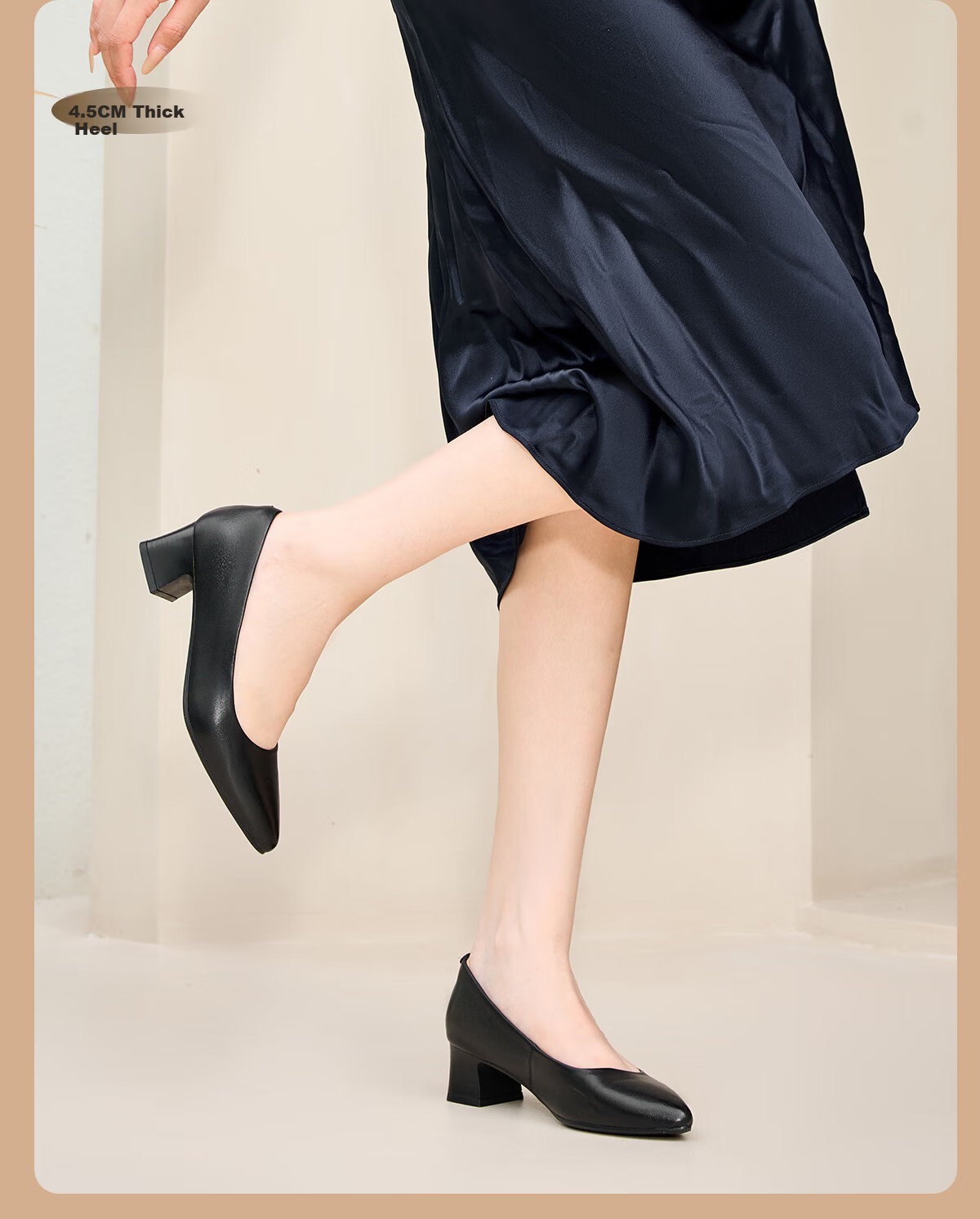Aokang Official Women's Leather High Heels, Black Thin Heel Professional Work Shoes, OL Pointed Toe Low-Cut Pumps, Size 35 17
