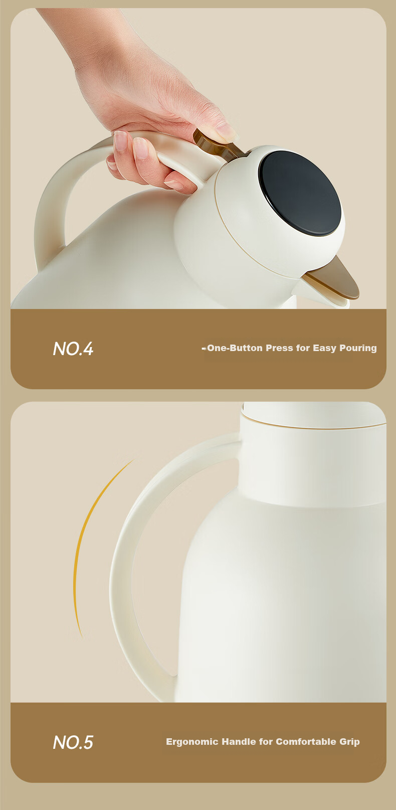UKA Insulated Thermos Flask Household Large Capacity Glass Liner Kettle Student Dormitory Hot Water Bottle Warmer White Temperature Display 2.0L 17