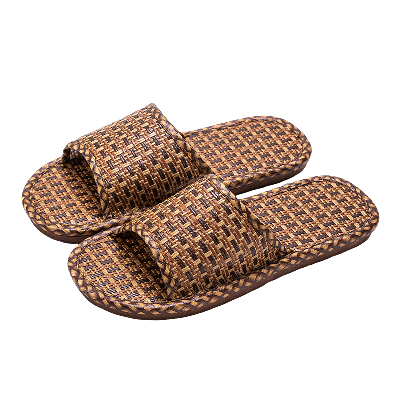 Runrou Bamboo Woven Rattan Grass Slippers Men Summer 2026 New Indoor Home Soft Sole Non-Slip Floor Cool Slippers Men