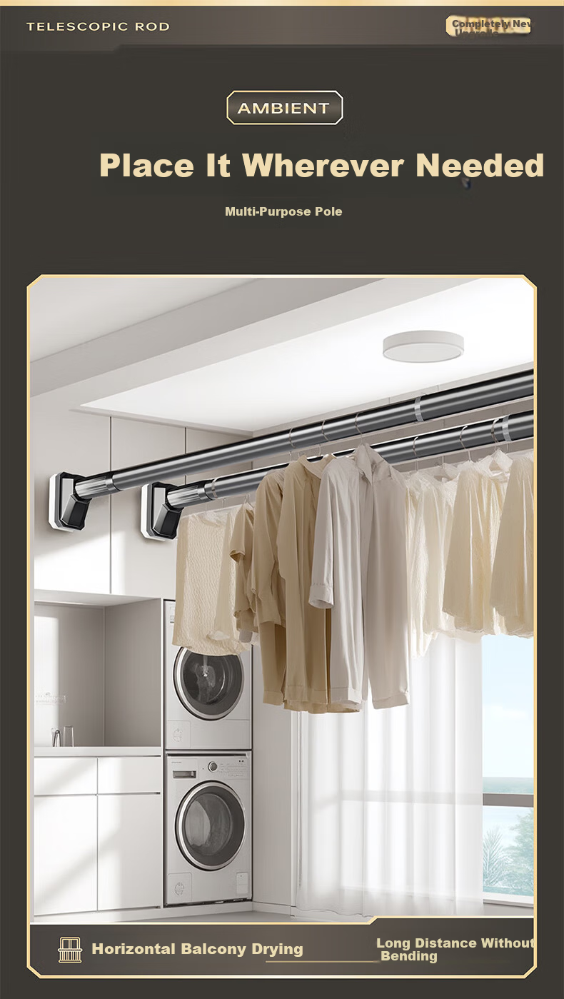 Cobbe No-Drill Telescopic Clothes Drying Rod Universal Adjustable Hanging Rod Curtain Rod 90-160cm 10